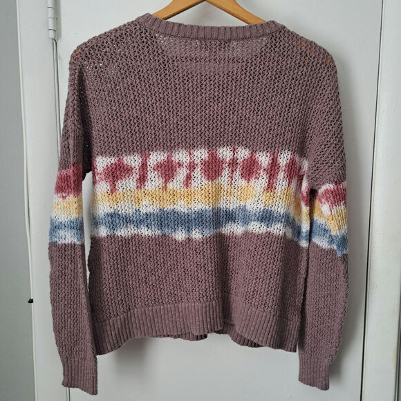 Knox Rose Tie Dye Rainbow Long Sleeve Open Knit Cotton Sweater Women's Medium - Picture 2 of 5